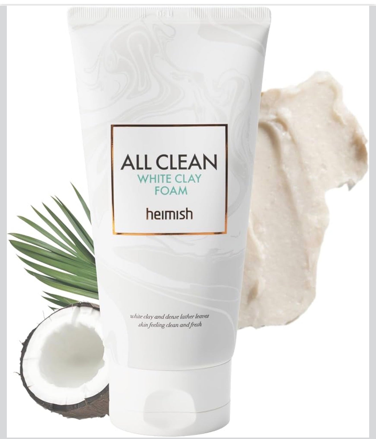 HEIMISH All Clean Espuma de arcilla blanca, limpieza profunda, minimización de poros, removedor de puntos negros, hidratante, lavado facial diario con arcilla blanca, aceite de coco, para doble limpieza, cuidado de la piel coreano, 5.3 onzas / 5.29 oz