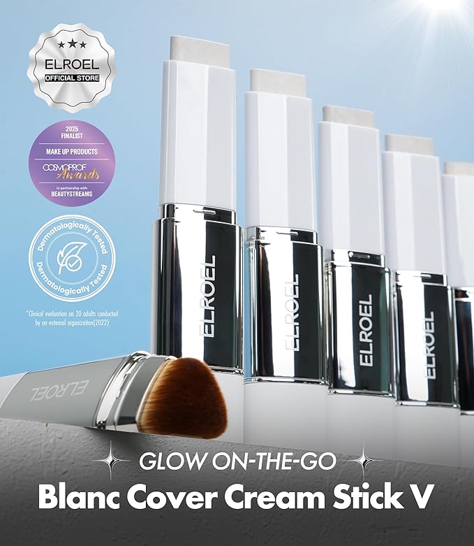 BLANC Cover Cream Stick V - Base de maquillaje coreana que cambia de color con brocha desmontable, cobertura de media a completa (201 Fair, 0.45 onzas)