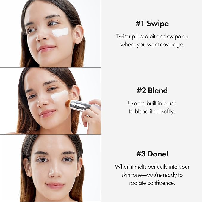 BLANC Cover Cream Stick V - Base de maquillaje coreana que cambia de color con brocha desmontable, cobertura de media a completa (201 Fair, 0.45 onzas)