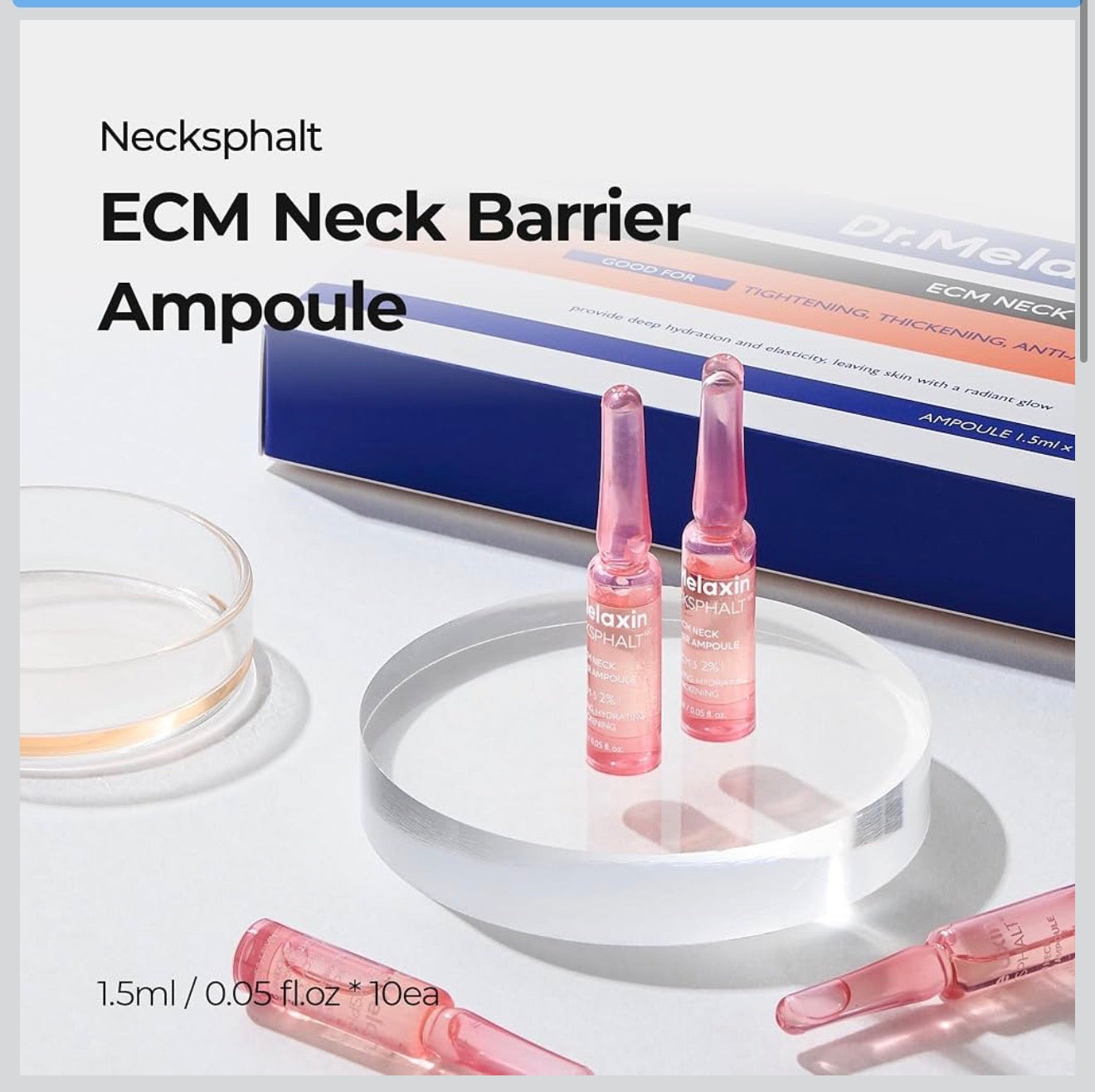 Dr.Melaxin Ampollas ECM de Barrera Necksphalt para Cuello Antienvejecimiento, Alisado y Arrugas para un Tono de Piel Parejo y Levantamiento del Cuello, 1.5ml*10ud