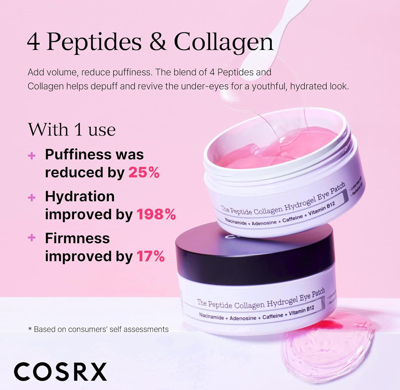 COSRX Máscara para debajo de los ojos, parche de hidrogel de colágeno con péptido para ojos hinchados y ojeras, 60 parches debajo de los ojos, cuidado de la piel coreano