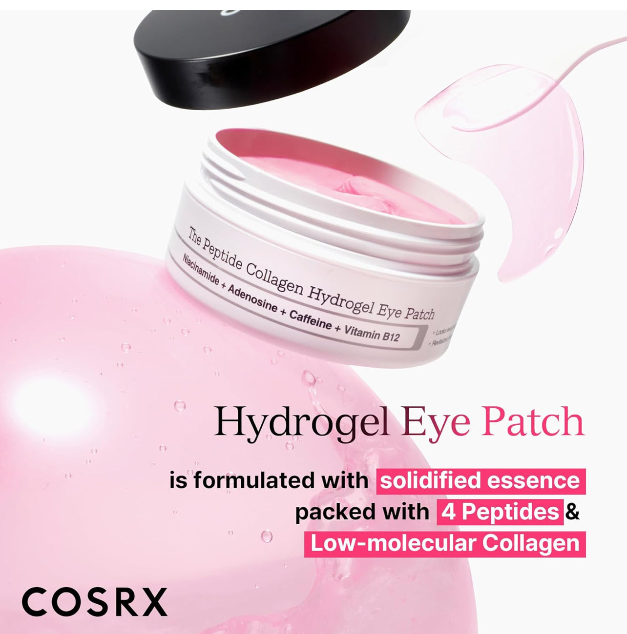 COSRX Máscara para debajo de los ojos, parche de hidrogel de colágeno con péptido para ojos hinchados y ojeras, 60 parches debajo de los ojos, cuidado de la piel coreano