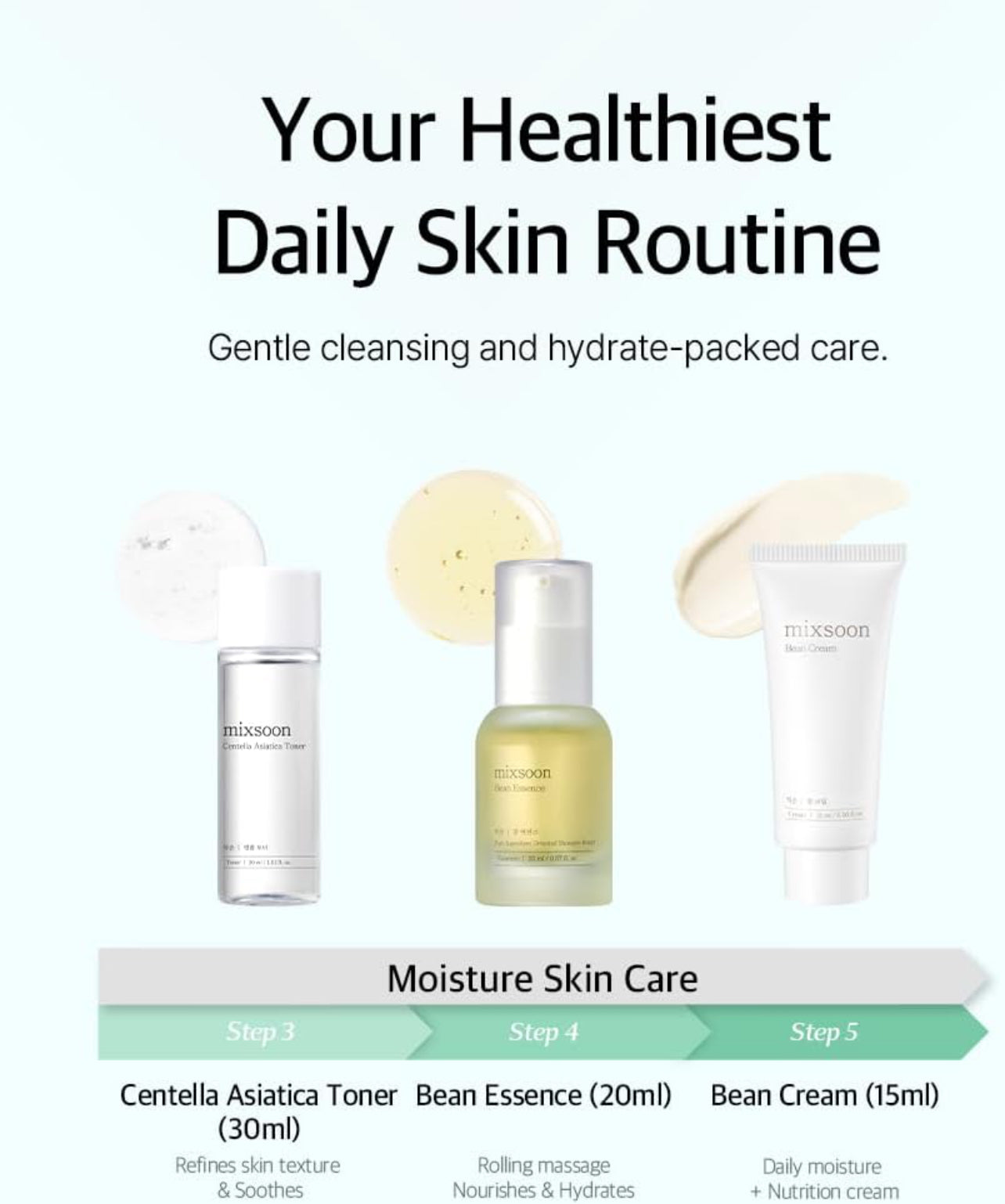 mixsoon Pure Glow Essentials - Juego de 5 pasos para el cuidado de la piel, suave e hidratante, para todo tipo de piel, 5 artículos de vidrio coreano para el cuidado de la piel, 29.57 onzas líquidas