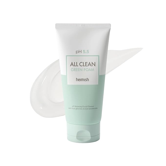 HEIMISH All Clean Green Foam Limpiador facial hidratante de espuma verde, limpiador de gel suave hidratante, lavado facial diario para pieles sensibles con aminoácidos, pH 5.5, para doble limpieza,