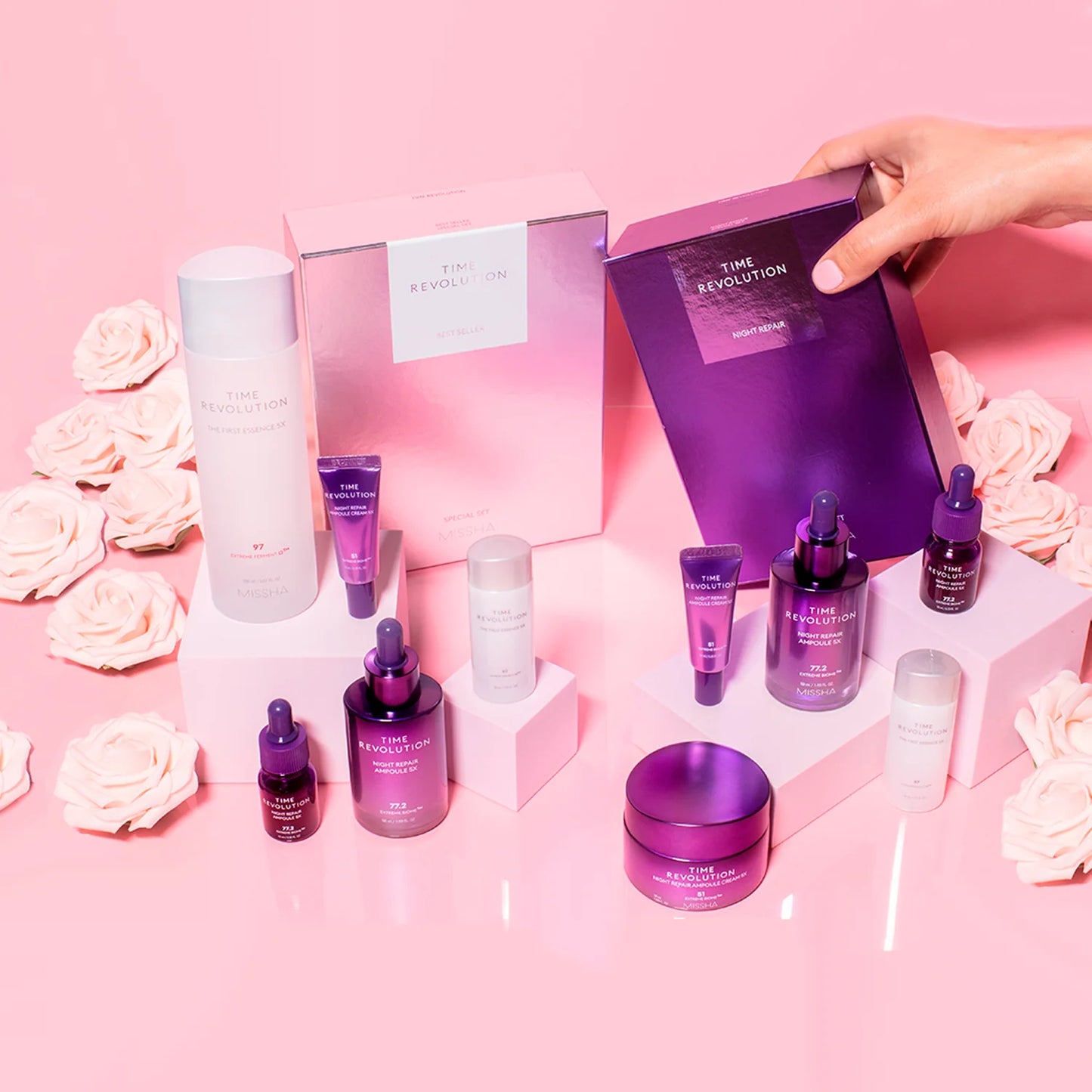 MISSHA Time Revolution - Juego de regalo The First Essence 5X y ampolla reparadora nocturna 5X para piel radiante y juvenil
