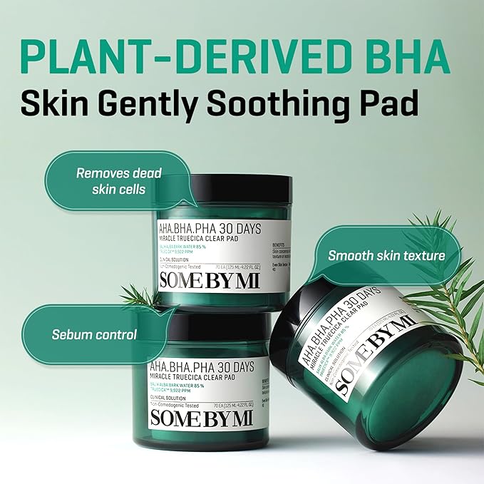 SOME BY MI AHA BHA PHA 30 Days Miracle Truecica Clear Pad - 70 almohadillas - Almohadillas de tóner facial centella exfoliante coreano - Limpia suavemente las impurezas, refina los poros y suaviza.
