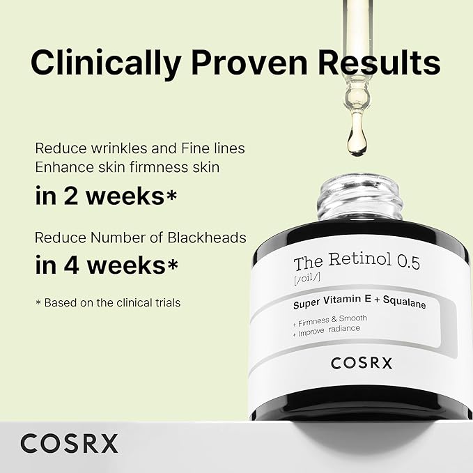 COSRX Aceite de retinol 0.5, suero antienvejecimiento con tratamiento de retinoides al 0.5% para la cara, reduce arrugas, líneas finas y signos de envejecimiento, cuidado suave de la piel para el día