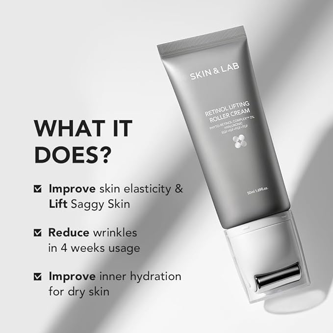 Crema de rodillo de elevación de retinol con aplicador de masaje, crema vegana antienvejecimiento para cara y cuello para reducir las arrugas y la línea fina, para cara, cuello, cuidado de