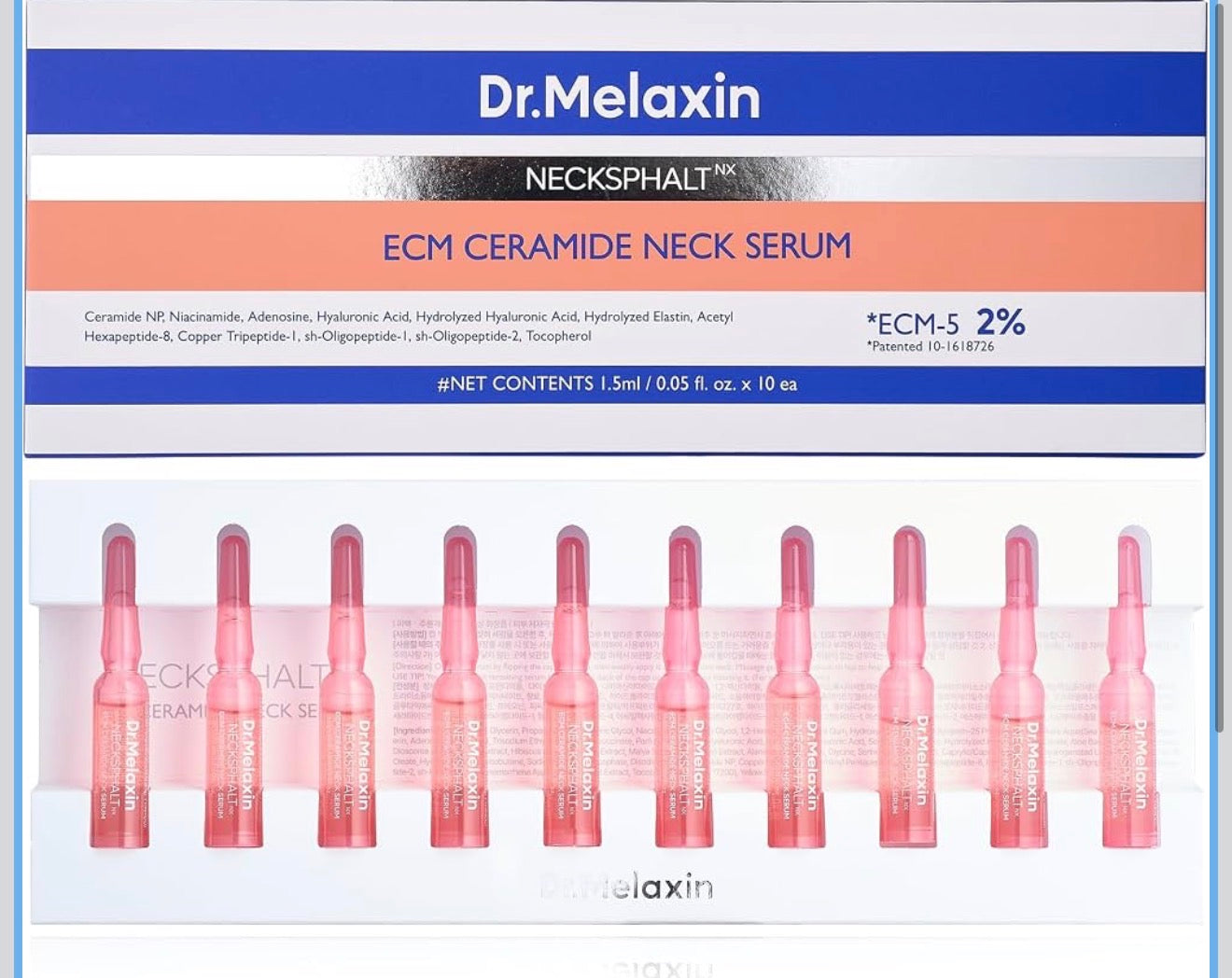 Dr.Melaxin Ampollas ECM de Barrera Necksphalt para Cuello Antienvejecimiento, Alisado y Arrugas para un Tono de Piel Parejo y Levantamiento del Cuello, 1.5ml*10ud