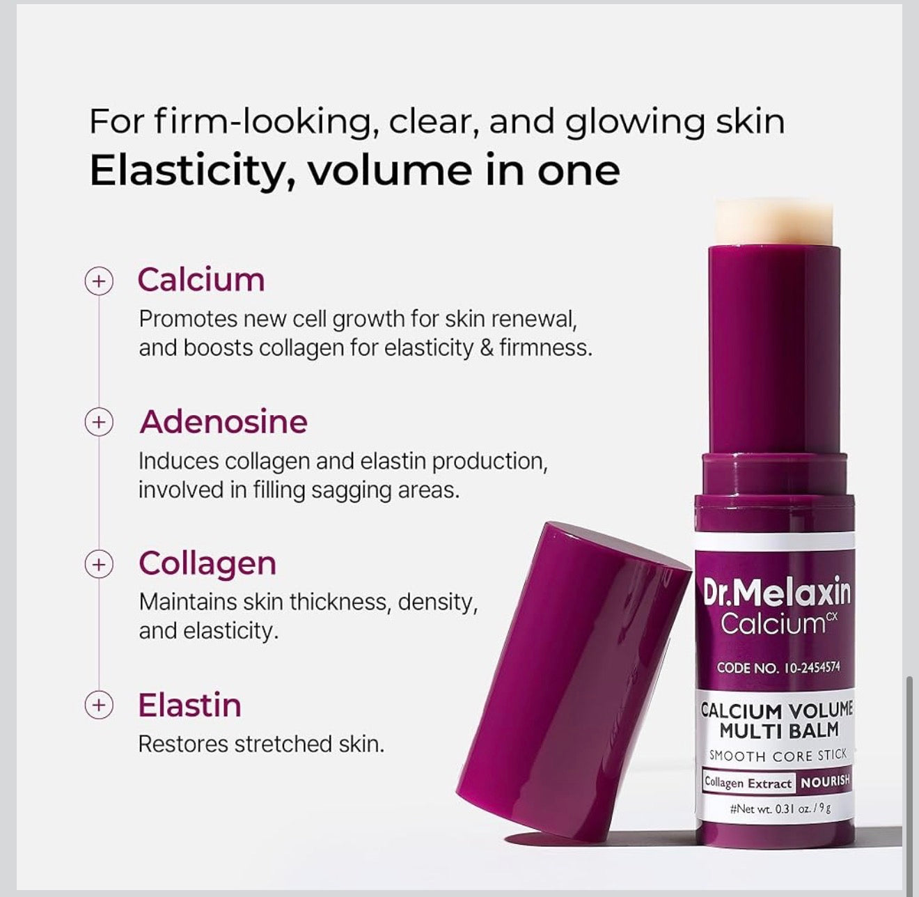 Dr.Melaxin Cemenrete Calcio Multi Bálsamo 9g Cuidado de la Piel Coreano Todo en Uno Calcio Stick Colágeno Arrugas Tratamiento Facial y de Ojos Bálsamo