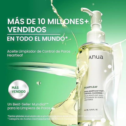 Anua Heartleaf Aceite limpiador de control de poros, limpiador de poros, cuidado de sebo, limpiador suave de aceite de fusión para cara, seguro para todo tipo de piel, removedor de maquillaje hidratante diario, cuidado de la piel coreano (