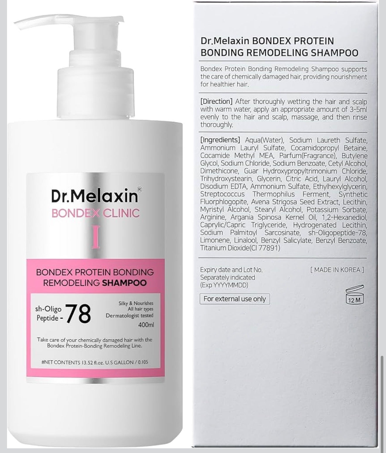 Dr.Melaxin Bondex Champú remodelador de proteínas con aceite de argán | Fortalecimiento de queratina y péptidos Bonder | Reparación del cabello | 13.52 onzas líquidas