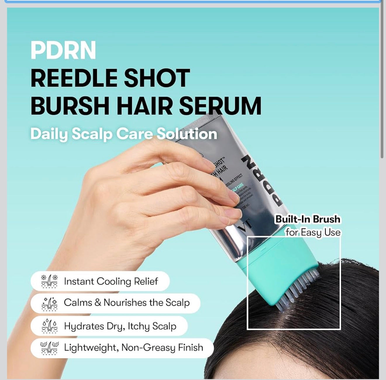 VT COSMETICS PDRN Reedle Shot Brush - Suero para el cabello, refrescante y refrescante para el cuidado del cuero cabelludo con PDRN vegano, complejo de cafeína y especias, solución ligera y no grasa para el cuero cabelludo, 3.38 onzas líquidas / 3.4 fl oz