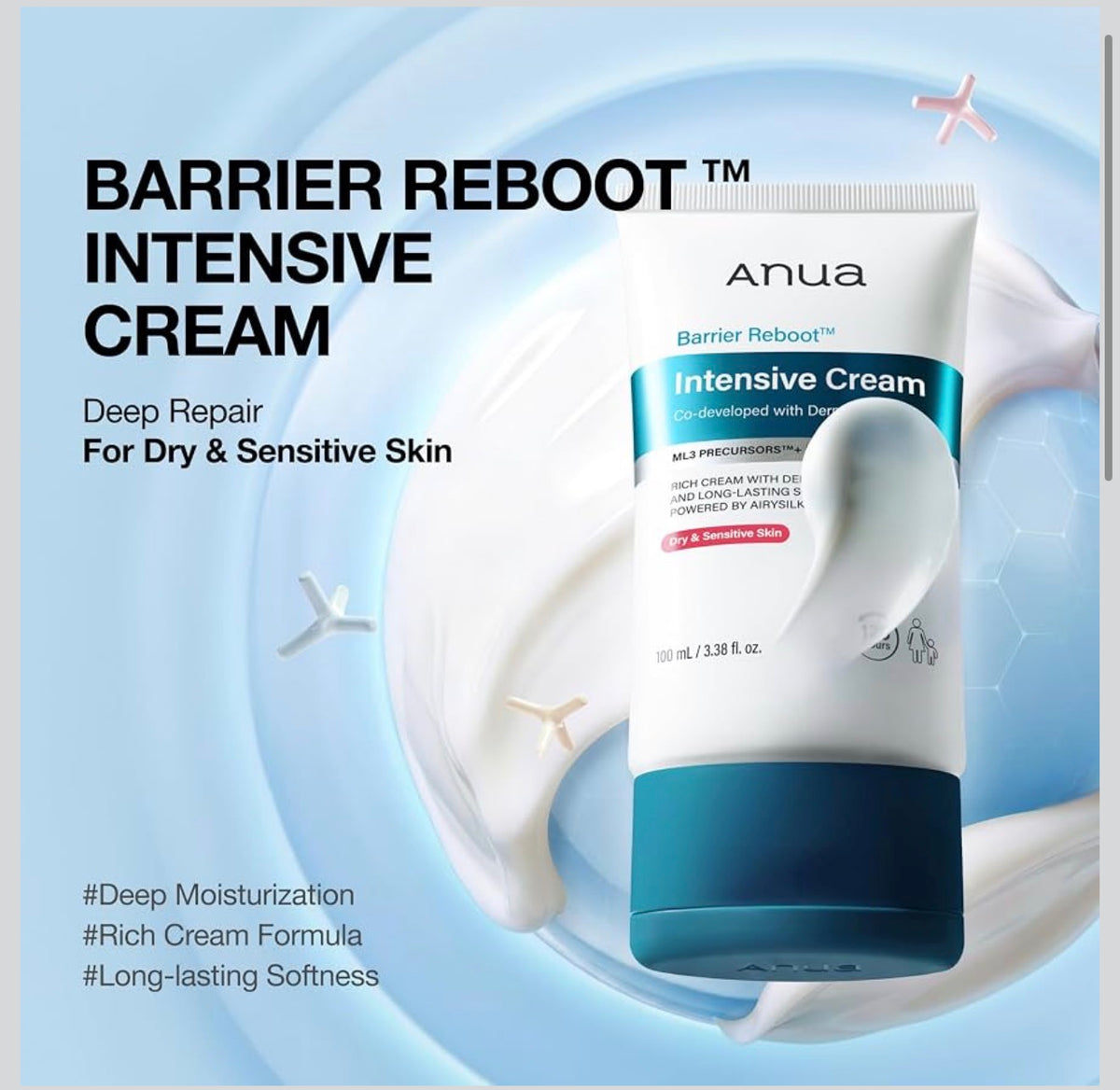 ANUA Barrier Reboot Crema intensiva, rica hidratante facial con madecassósido y pantenol, crema de cuidado de barrera cutánea para piel seca y sensible, cuidado de la piel coreano