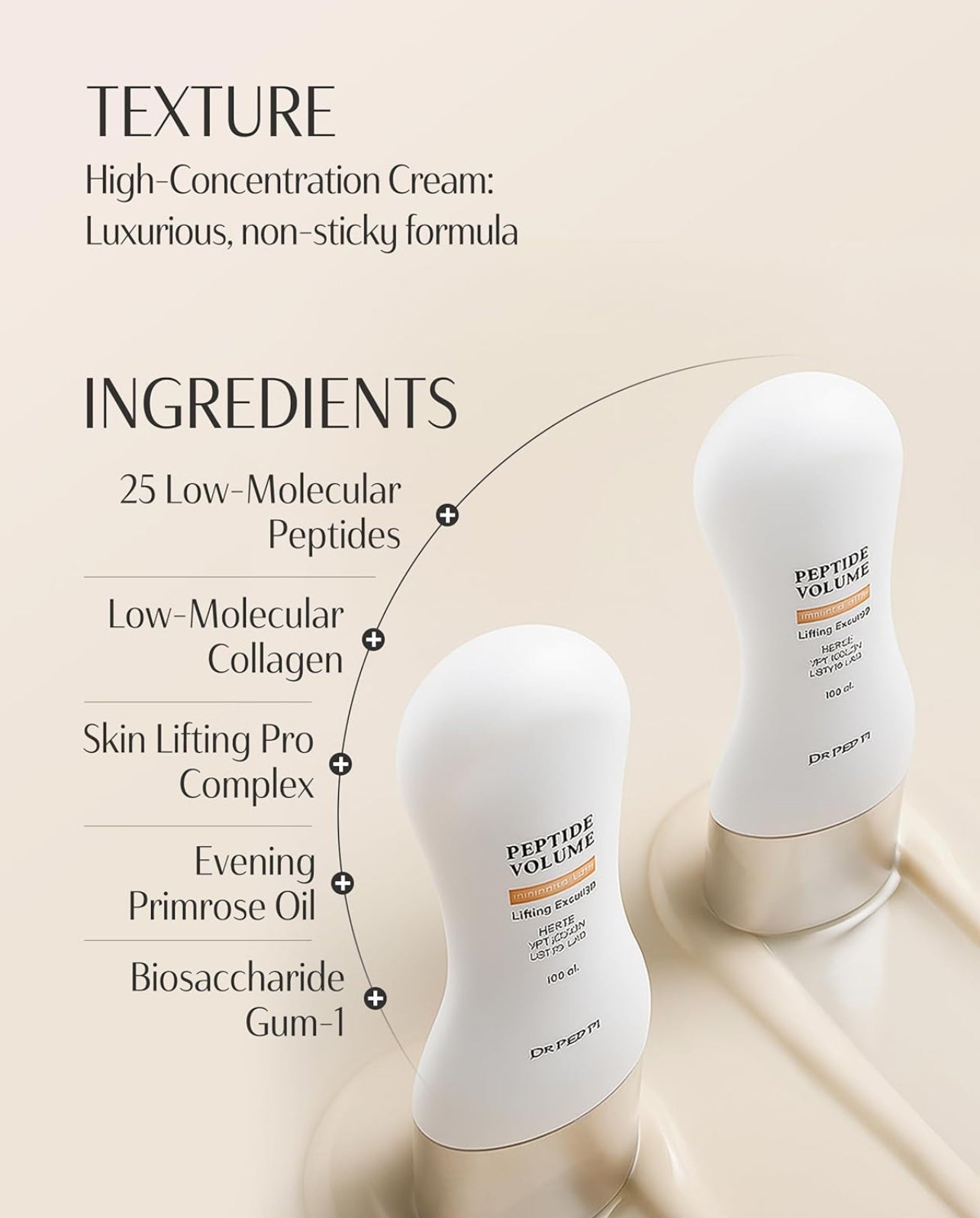 DR. PEPTI Peptide Volume Neck Cream - Cremas de cuello 2 en 1 que desafían la edad para tensar y reafirmar con masajeador de cuello Gua Sha incorporado - Crema de contorno de cuello Power Lift con