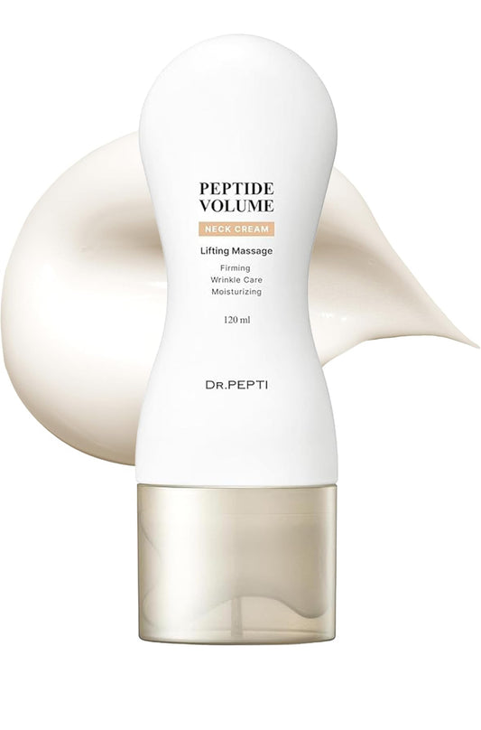 DR. PEPTI Peptide Volume Neck Cream - Cremas de cuello 2 en 1 que desafían la edad para tensar y reafirmar con masajeador de cuello Gua Sha incorporado - Crema de contorno de cuello Power Lift con