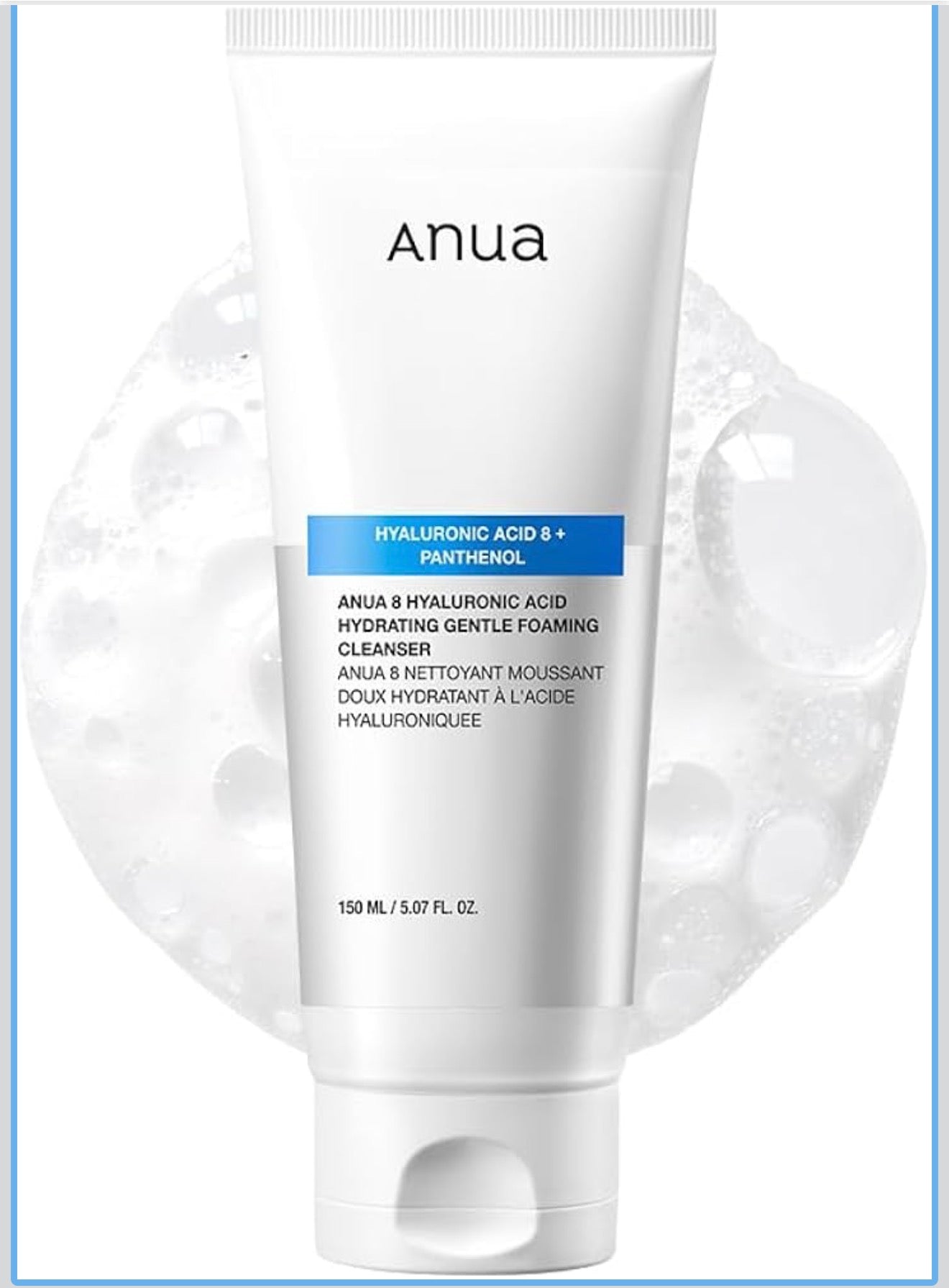 Anua - Limpiador facial hidratante de espuma suave, ácido hialurónico, glicerina, zinc, pantenol, lavado facial coreano para pieles secas, para doble limpieza, cuidado de la piel coreano (150ml/5.07fl