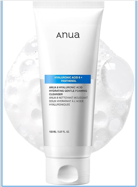 Anua - Limpiador facial hidratante de espuma suave, ácido hialurónico, glicerina, zinc, pantenol, lavado facial coreano para pieles secas, para doble limpieza, cuidado de la piel coreano (150ml/5.07fl