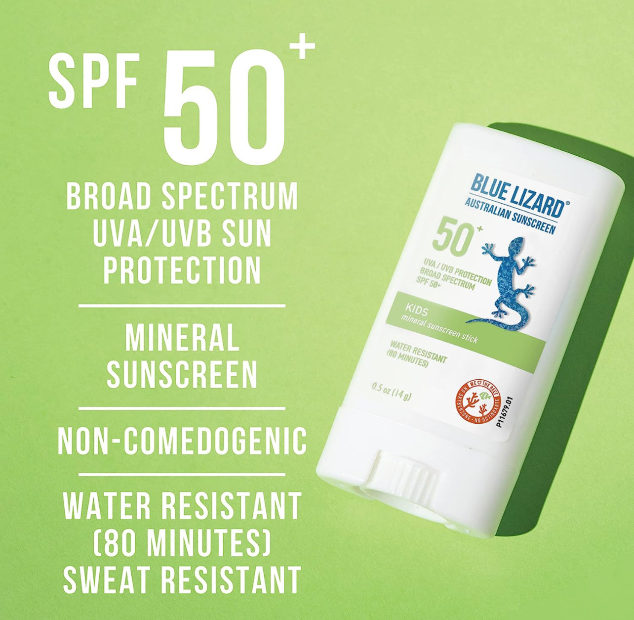 Blue Lizard - Protector solar mineral para niños con óxido de zinc, SPF 50+, resistente al agua, protección UVA/UVB