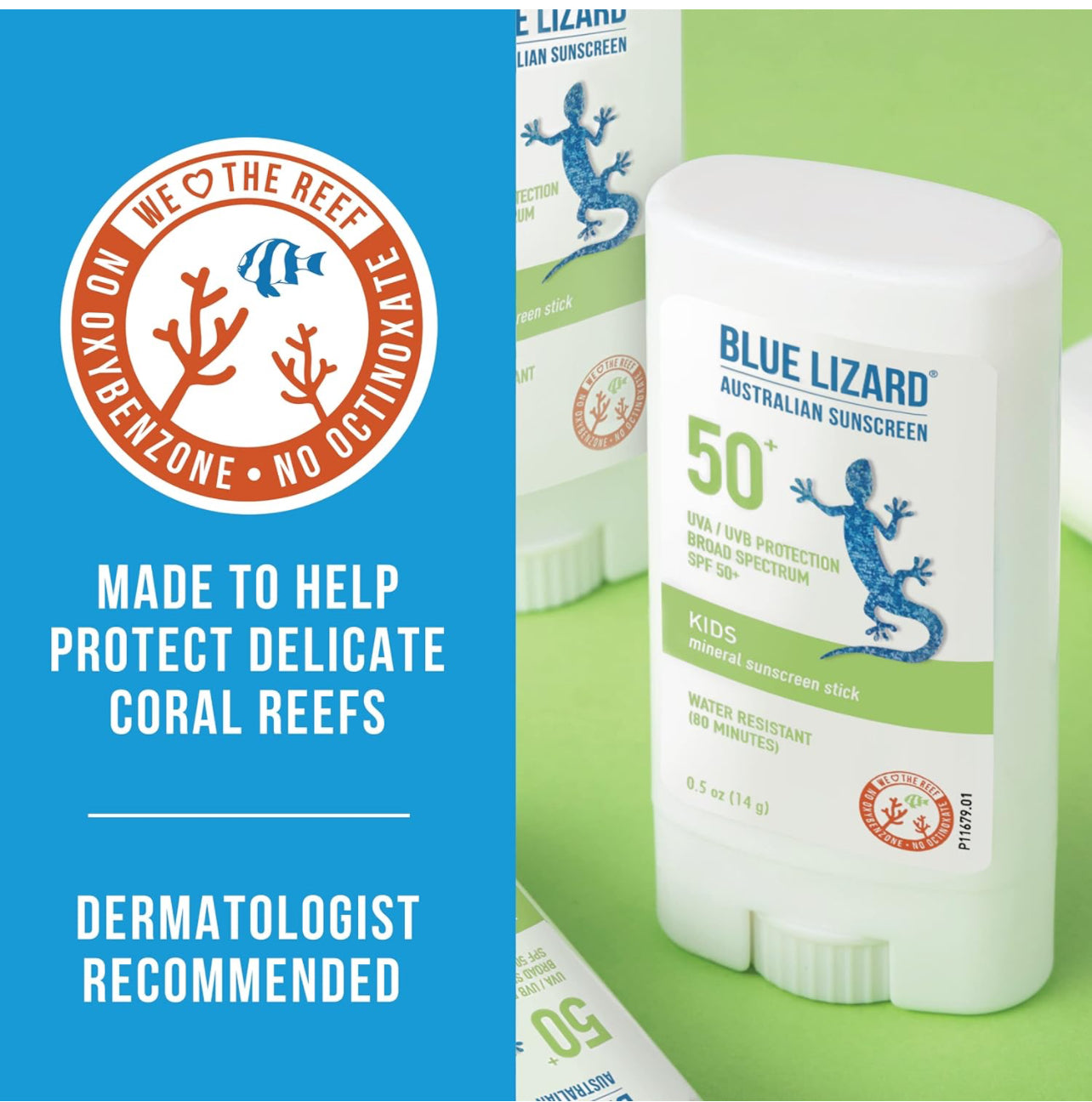 Blue Lizard - Protector solar mineral para niños con óxido de zinc, SPF 50+, resistente al agua, protección UVA/UVB