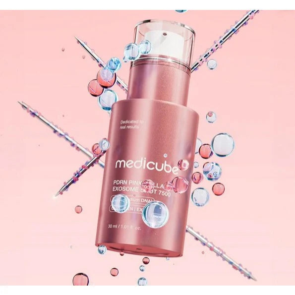 medicube Exosome Shot PDRN - Suero facial de colágeno rosa de 7,500 PPM, estimulador líquido para la piel, exosoma, espículas de ADN de salmón, tono de piel desigual, cuidado de los poros