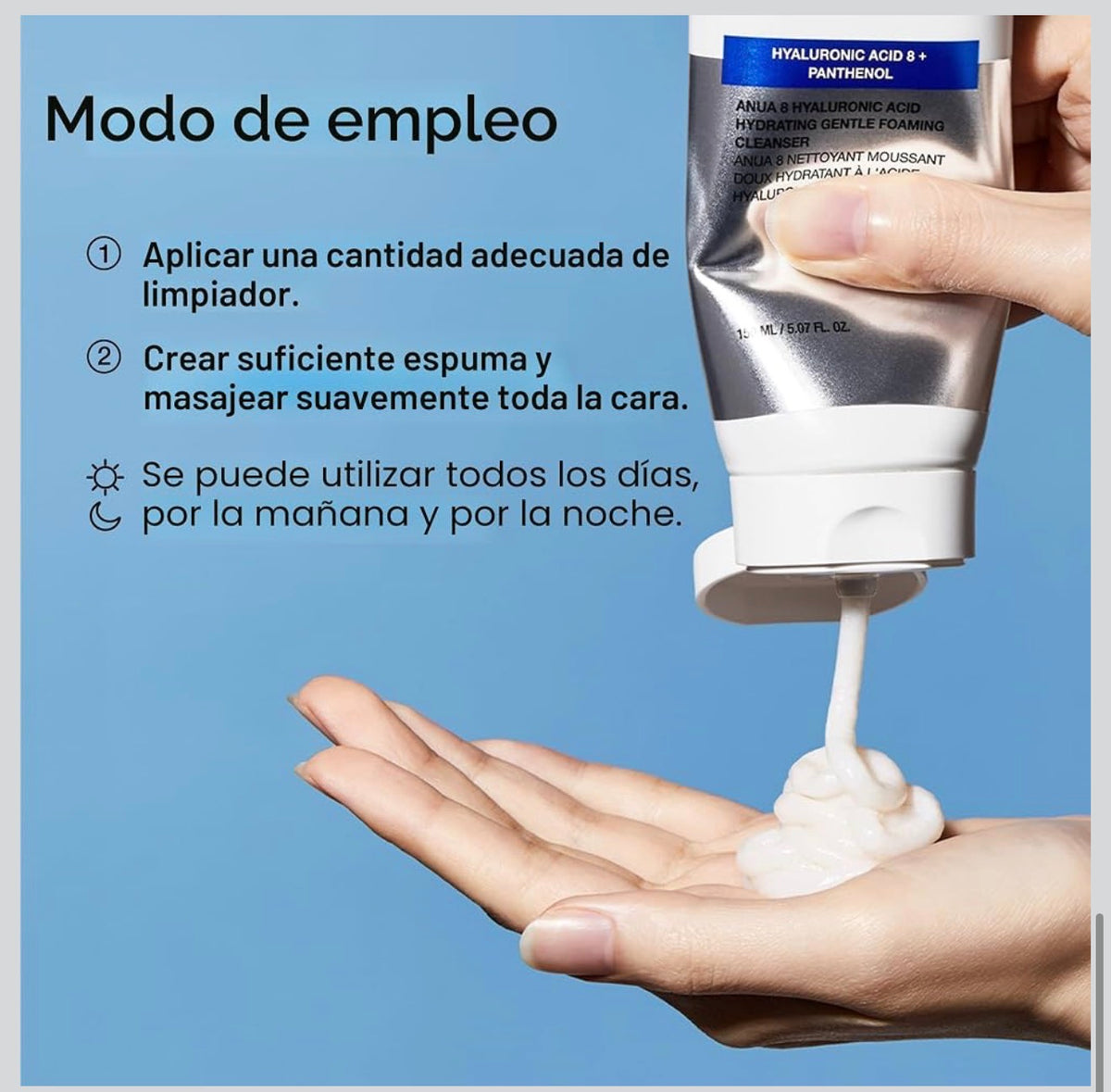 Anua - Limpiador facial hidratante de espuma suave, ácido hialurónico, glicerina, zinc, pantenol, lavado facial coreano para pieles secas, para doble limpieza, cuidado de la piel coreano (150ml/5.07fl