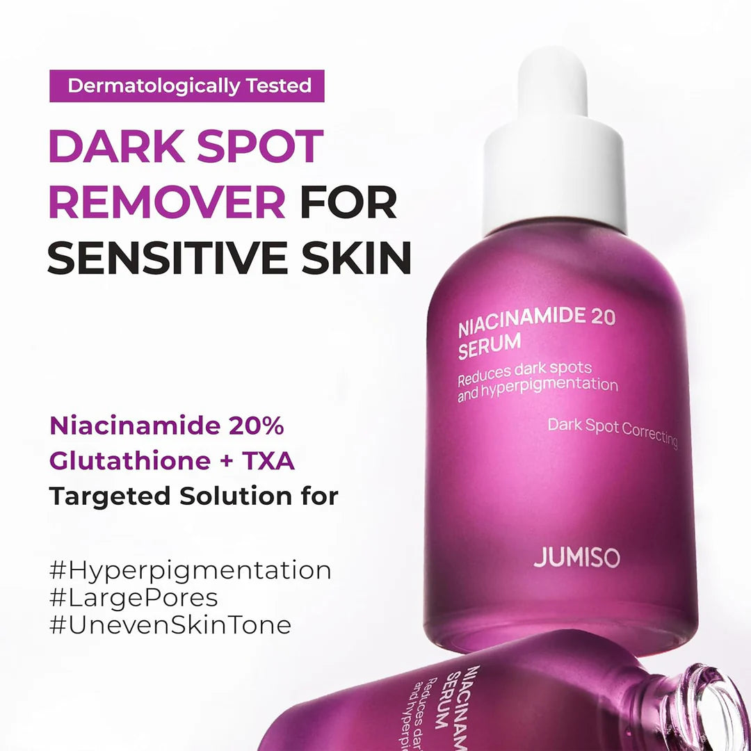 JUMISO Suero de niacinamida 20, suero facial coreano con glutatión, ácido tranexámico TXA y complejo Centella, reduce la pigmentación, el tono desigual de la piel, el cuidado de los poros para pieles sensibles, 1.35 onzas líquidas