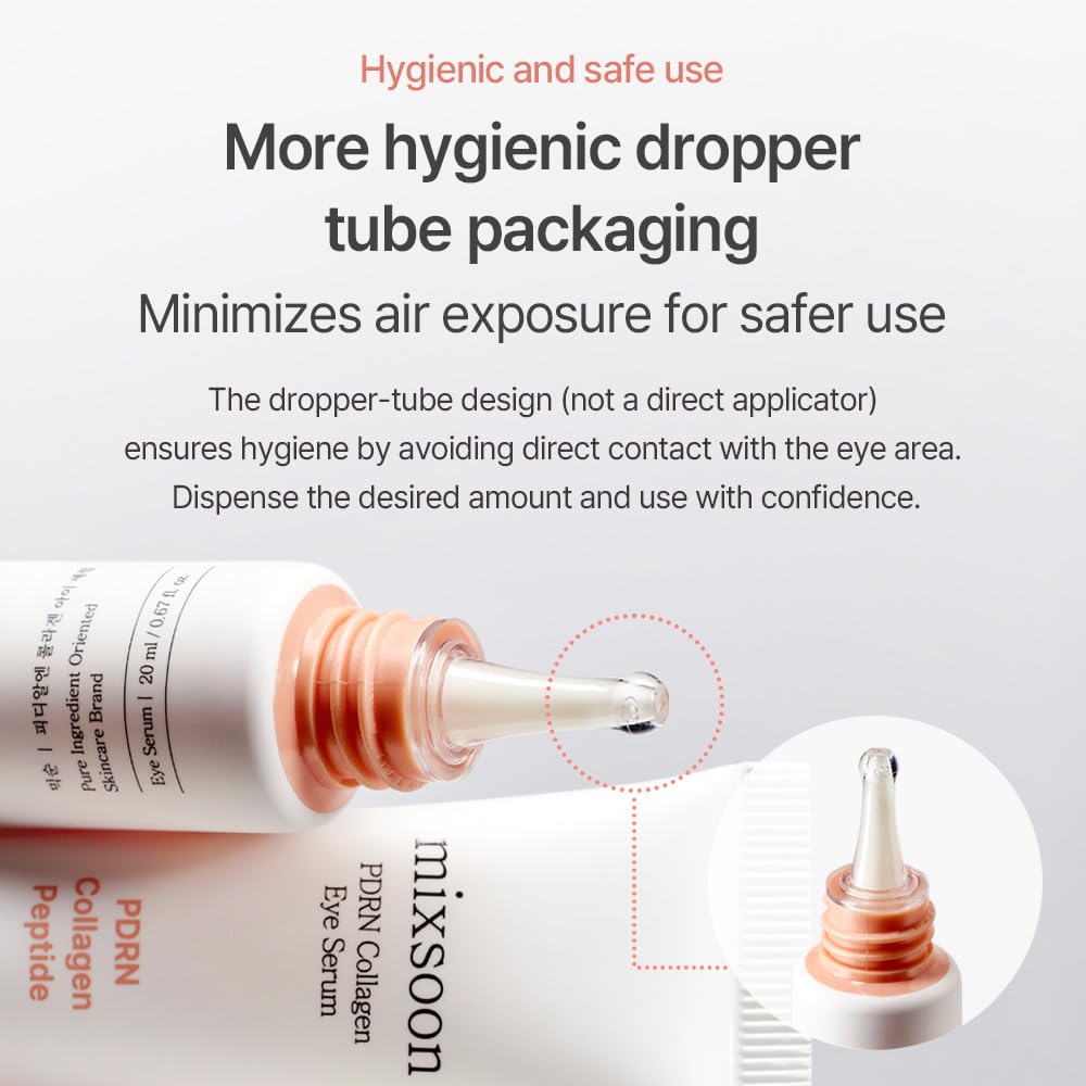 mixsoon PDRN - Suero de colágeno para ojos, suero revivido debajo de los ojos con fórmula suave y suave para pieles sensibles debajo de los ojos, 0.68 onzas líquidas, vidrio coreano para el cuidado de la piel