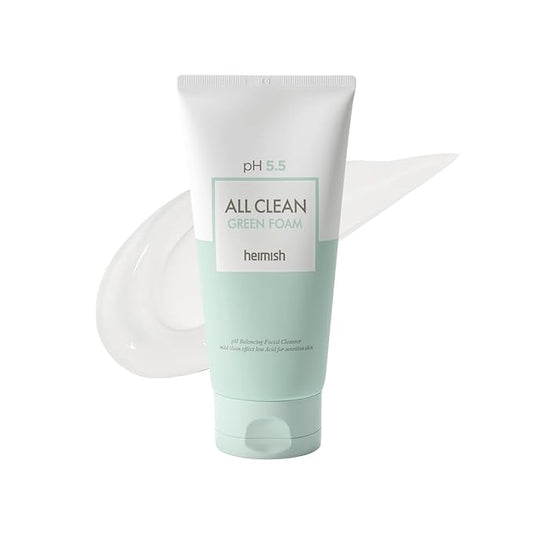 HEIMISH All Clean Green Foam Limpiador facial hidratante de espuma verde, limpiador de gel suave hidratante, lavado facial diario para pieles sensibles con aminoácidos, pH 5.5, para doble limpieza,