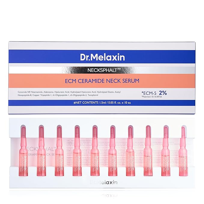 Dr.Melaxin Ampollas ECM de Barrera Necksphalt para Cuello Antienvejecimiento, Alisado y Arrugas para un Tono de Piel Parejo y Levantamiento del Cuello, 1.5ml*10ud