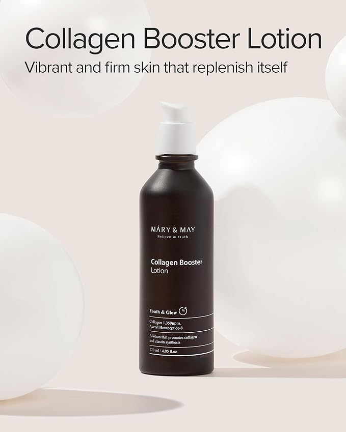 Mary&May ] Loción potenciadora de colágeno de 4.05 fl oz / 4.1 fl oz | Hidratante, colágeno bajo molecular, firmeza de la piel y elasticidad