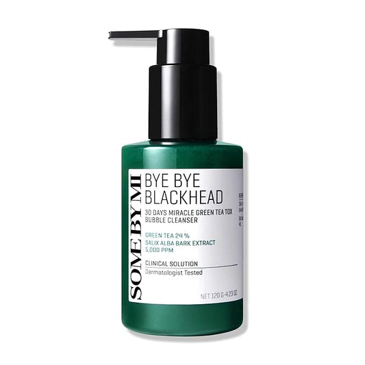 SOME BY MI Bye Bye Blackhead 30 Days Miracle Green Tea Tox Bubble Cleanser - 4.23 onzas, 4.23 onzas, lavado facial coreano y máscara facial de burbujas, minimizador diario de poros para eliminar
