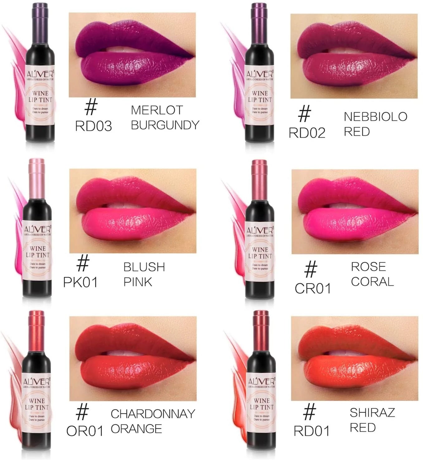 Tinte de labios de vino, juego de brillo de labios de vino de 6 colores, lápiz labial líquido, brillo labial líquido, tinte de labios mate de larga duración, impermeable, crea brillo labial hidratante natural fácilmente