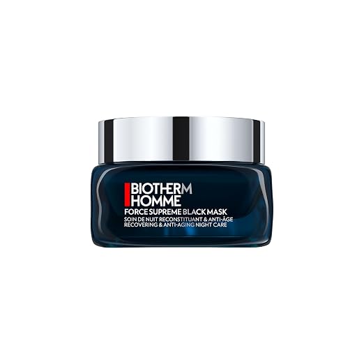 Biotherm Homme Force Supreme Máscara negra suprema, máscara de noche recuperadora y antienvejecimiento para hombres con algas cultivadas oscuras y algas azules, rellena y energiza la piel, suaviza las arrugas durante la noche, 1.7 onzas líquidas