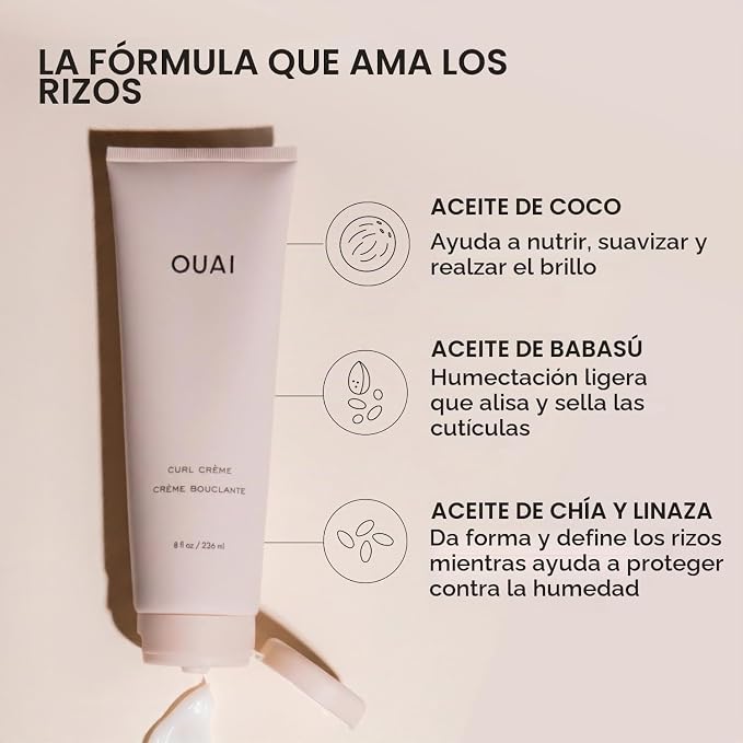 Crema para rizos OUAI - Crema definidora de rizos con aceite de chía y de linaza  - Controla el encrespamiento y protege de la humedad Sulfate-Free, Curly Hair Products