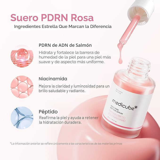 medicube Suero de Péptidos de ADN de Salmón PDRN Rosa, suero de brillo rosa, péptido, niacinamida, hidratante y reafirmante, tono de piel desigual, cuidado de la piel coreana | 1.01 fl.oz. (1.01 fl.oz