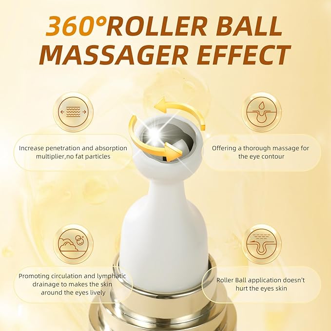 Crema de ojos con 5% de cafeína, suero para debajo de los ojos para ojeras, hinchazón y arrugas, líneas finas, suero para masaje de ojos con bola de masaje de 360°, bálsamo para el tratamiento