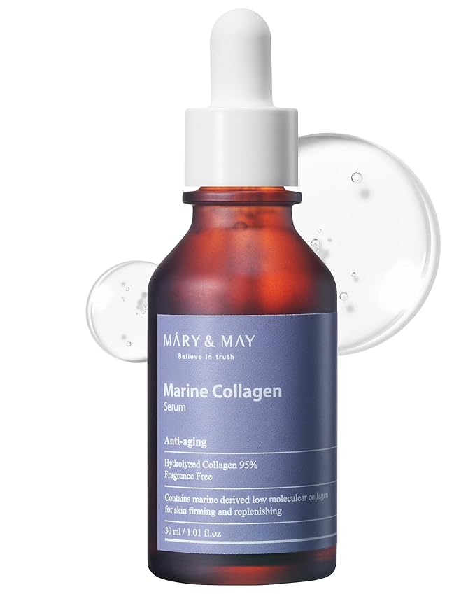 Sérum Mary&May Marine Collagen Serum - Colágeno hidrolizado de bajo peso molecular para reafirmar y reponer la piel, hidratante, cuidado de la piel coreano, sin fragancia