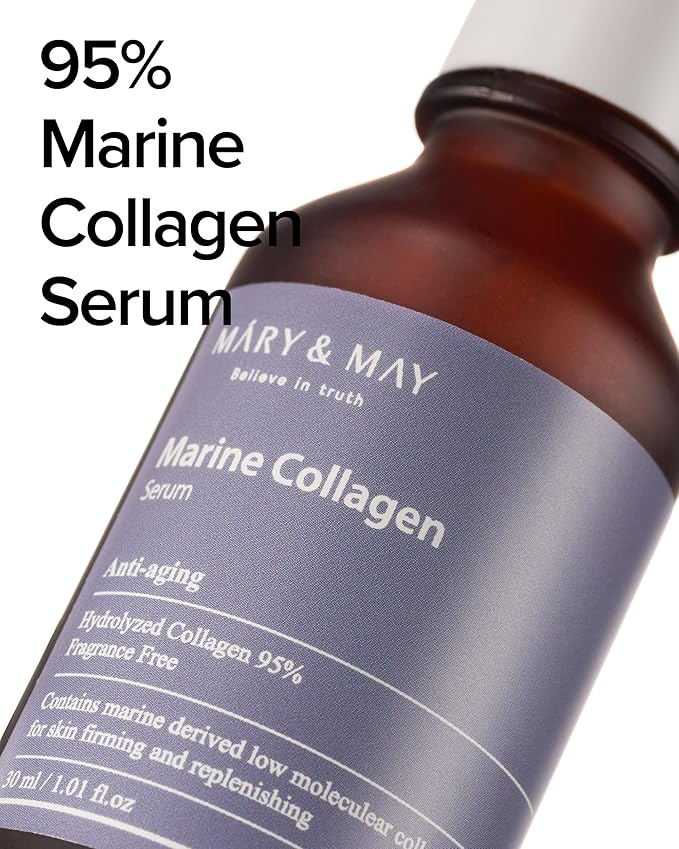 Sérum Mary&May Marine Collagen Serum - Colágeno hidrolizado de bajo peso molecular para reafirmar y reponer la piel, hidratante, cuidado de la piel coreano, sin fragancia