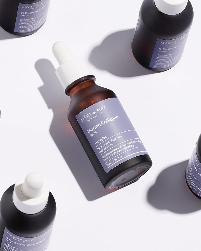 Sérum Mary&May Marine Collagen Serum - Colágeno hidrolizado de bajo peso molecular para reafirmar y reponer la piel, hidratante, cuidado de la piel coreano, sin fragancia