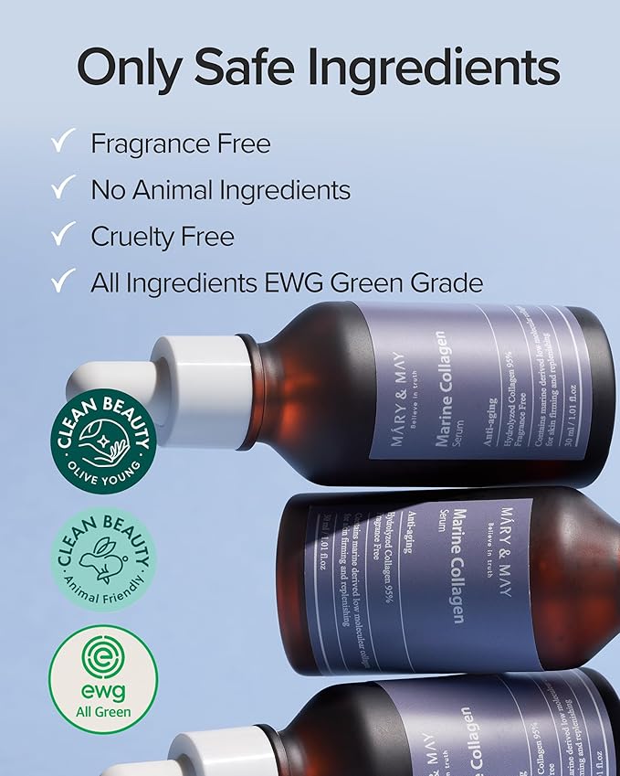 Sérum Mary&May Marine Collagen Serum - Colágeno hidrolizado de bajo peso molecular para reafirmar y reponer la piel, hidratante, cuidado de la piel coreano, sin fragancia