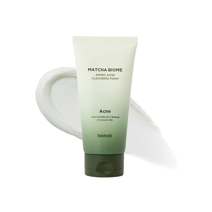 HEIMISH Matcha Biome Amino - Espuma limpiadora para el acné, limpieza profunda, hidratante y calmante, lavado facial diario suave con aminoácidos, probióticos, para pieles grasas y propensas al acné,