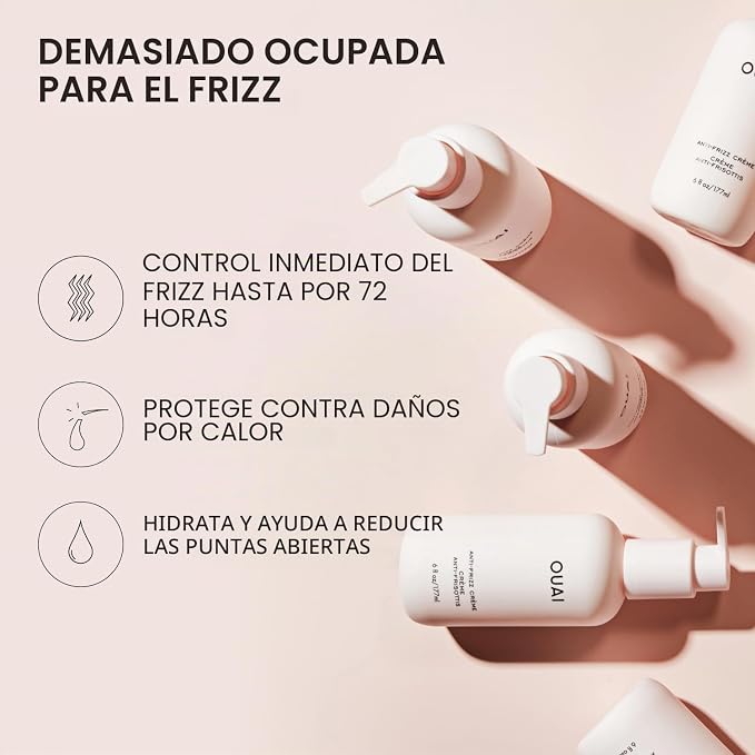 OUAI Crema antiencrespamiento – Crema hidratante para el cabello con control de encrespamiento y protección contra el calor – Proporciona hidratación duradera con extracto de yaca y remolacha