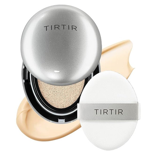 TIRTIR Mask Fit Aura - Base de cojín plateada, acabado semibrillante, cobertura natural, hidratante, ligera, base de cojín coreana