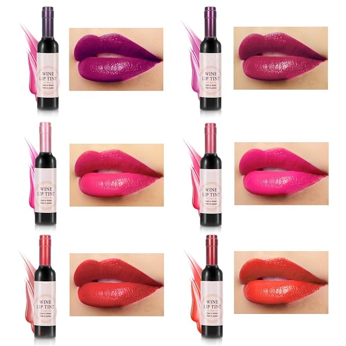 Tinte de labios de vino, juego de brillo de labios de vino de 6 colores, lápiz labial líquido, brillo labial líquido, tinte de labios mate de larga duración, impermeable, crea brillo labial hidratante natural fácilmente
