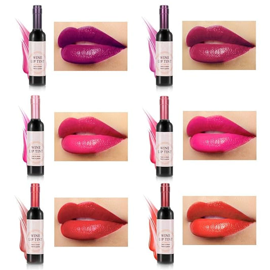 Tinte de labios de vino, juego de brillo de labios de vino de 6 colores, lápiz labial líquido, brillo labial líquido, tinte de labios mate de larga duración, impermeable, crea brillo labial hidratante natural fácilmente